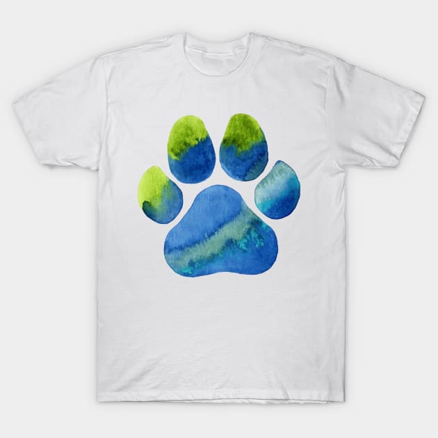 Blue Green Paw Print T-Shirt by dragonstarart